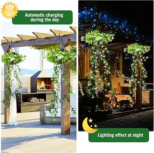 Solar Hanglamp Klimop Waterval – Kunstmatige Klimop Ranken met LED Verlichting – IP65 Waterdicht