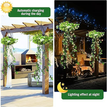 Solar Hanglamp Klimop Waterval – Kunstmatige Klimop Ranken met LED Verlichting – IP65 Waterdicht
