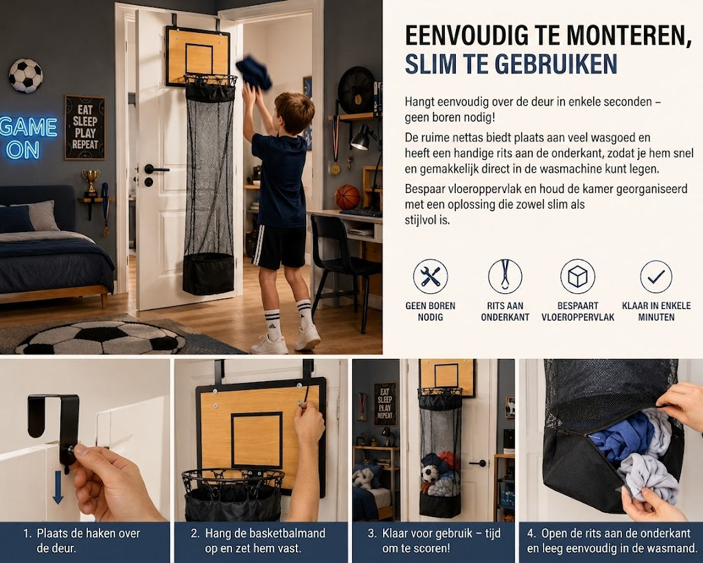 Deur-wasmand: 2-in-1 Basketbalring & Wasmand🏀