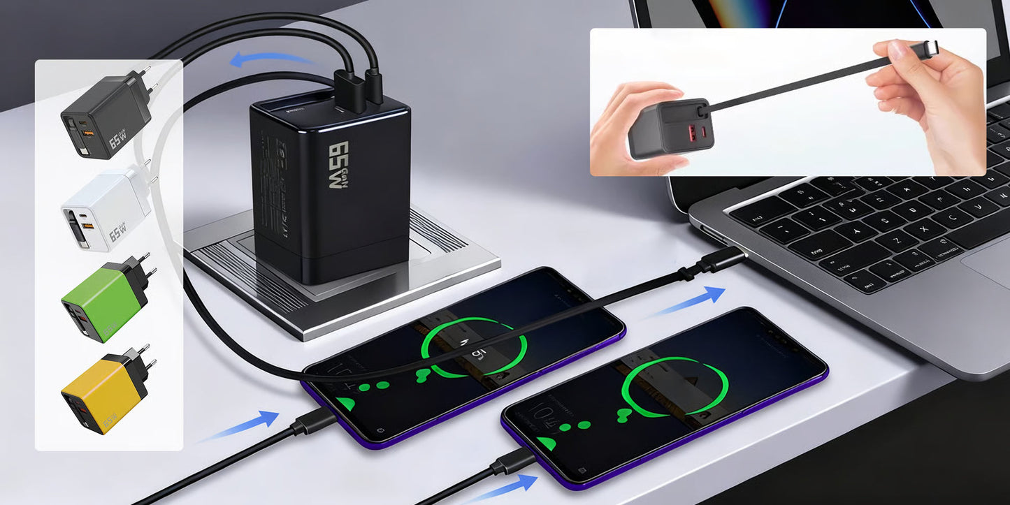65W 3-in-1 Oproepbare Snellader