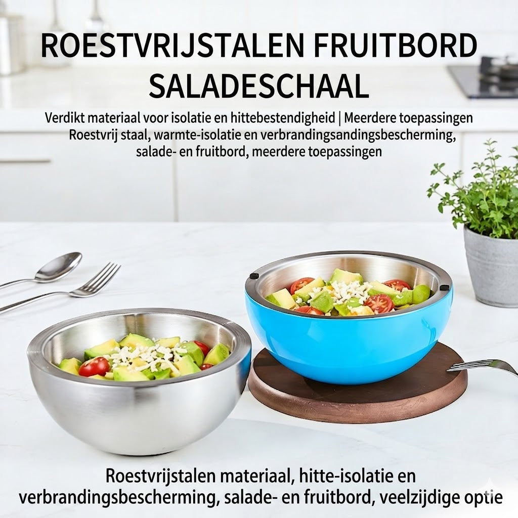 Dubbelwandige Roestvrijstalen Kom – Houdt Voedsel Warm en Koud