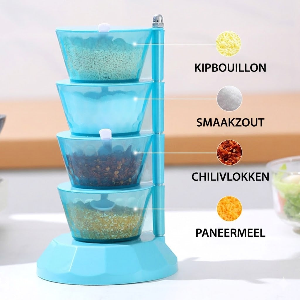 360° Draaibare Kruidenpotjes Set – Compact Kruiden-Organiser voor het Aanrecht – Inclusief Lepeltjes