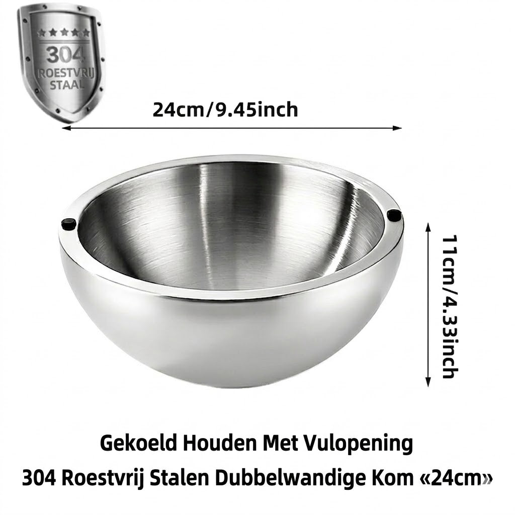 Dubbelwandige Roestvrijstalen Kom – Houdt Voedsel Warm en Koud