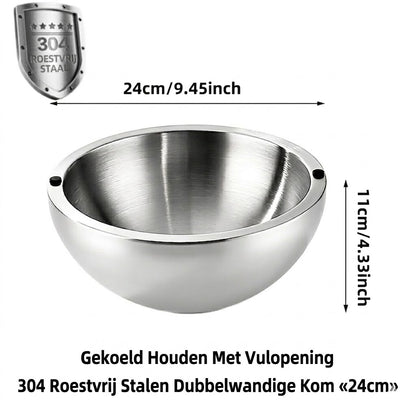 Dubbelwandige Roestvrijstalen Kom – Houdt Voedsel Warm en Koud