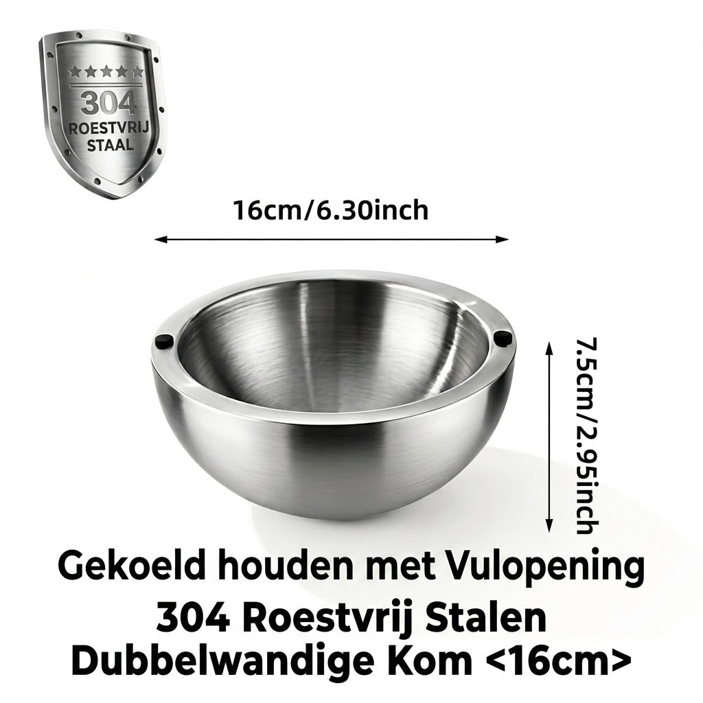 Dubbelwandige Roestvrijstalen Kom – Houdt Voedsel Warm en Koud
