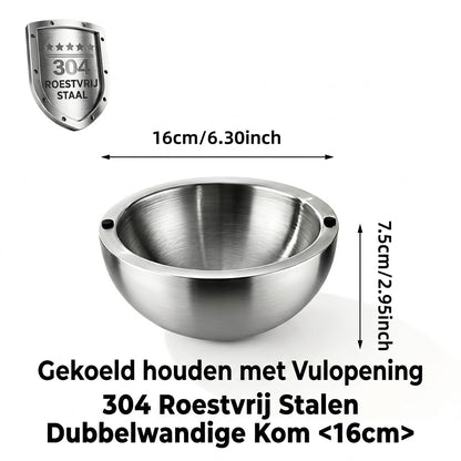 Dubbelwandige Roestvrijstalen Kom – Houdt Voedsel Warm en Koud