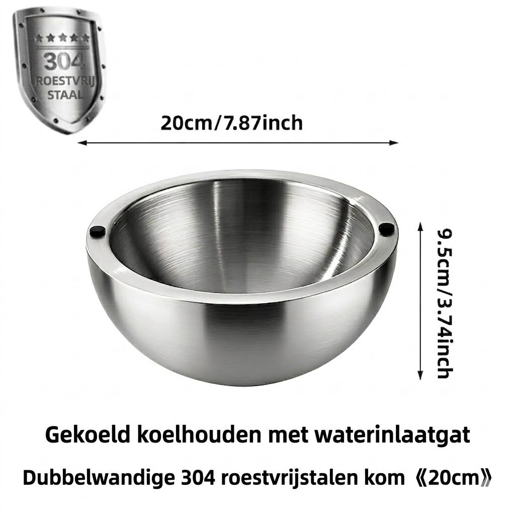 Dubbelwandige Roestvrijstalen Kom – Houdt Voedsel Warm en Koud