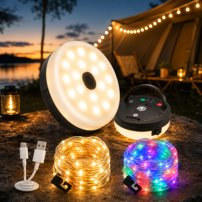 CampGlow 4-in-1 Oplaadbare Campinglantaarn met Lichtsnoer en Powerbank
