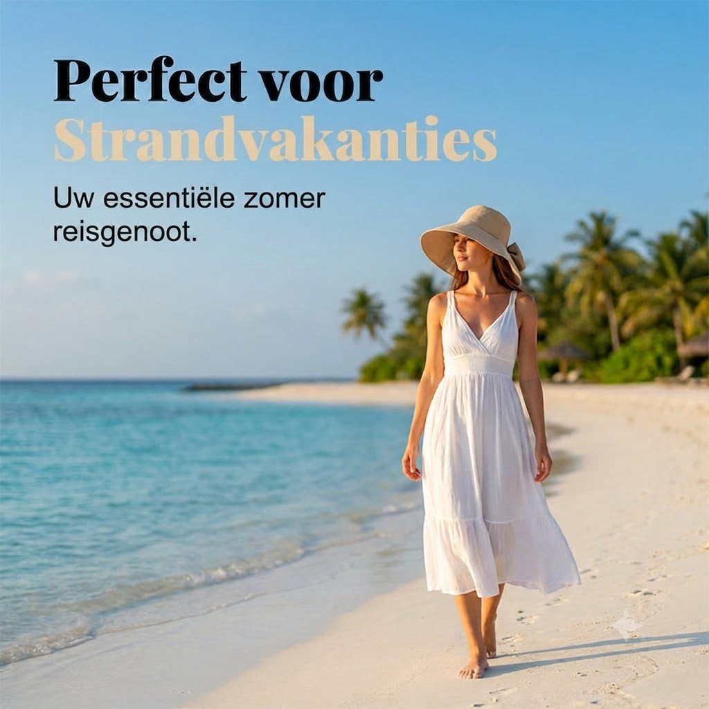 🎀 Dames Zonnehoed met Strik en Brede Rand – Opvouwbaar