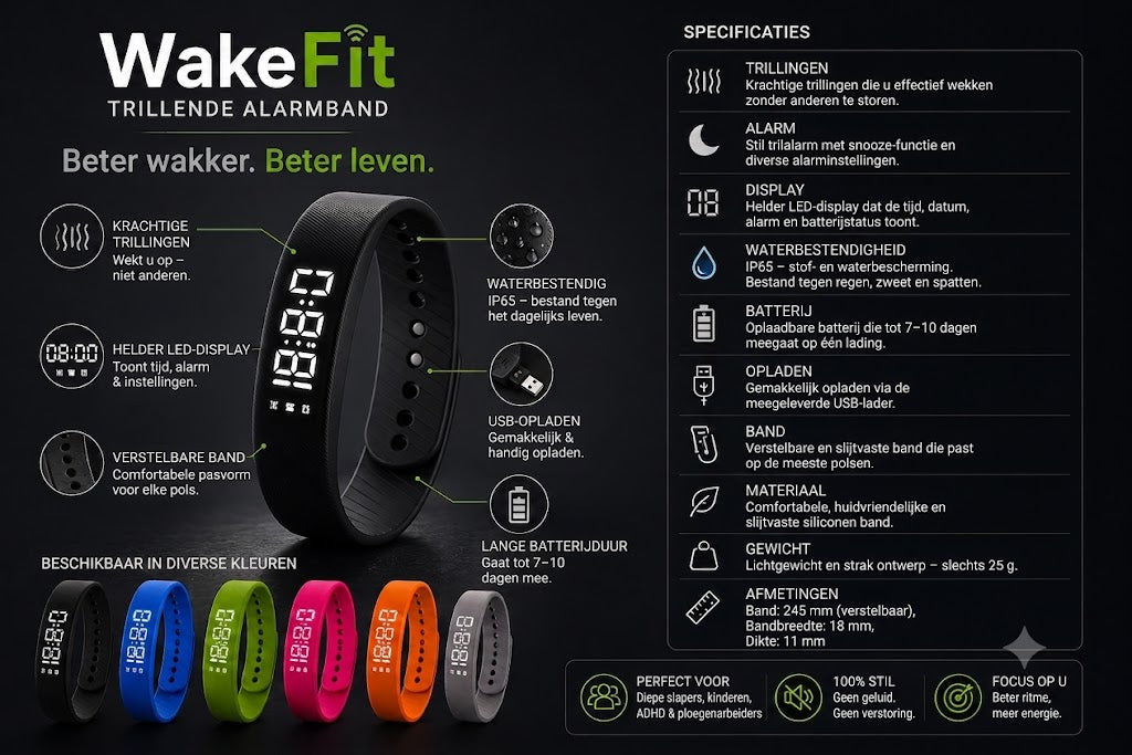 WakeFit – Vibratie Wekker Armband. Dit slimme vibratiehorloge zal je ochtenden voorgoed veranderen.