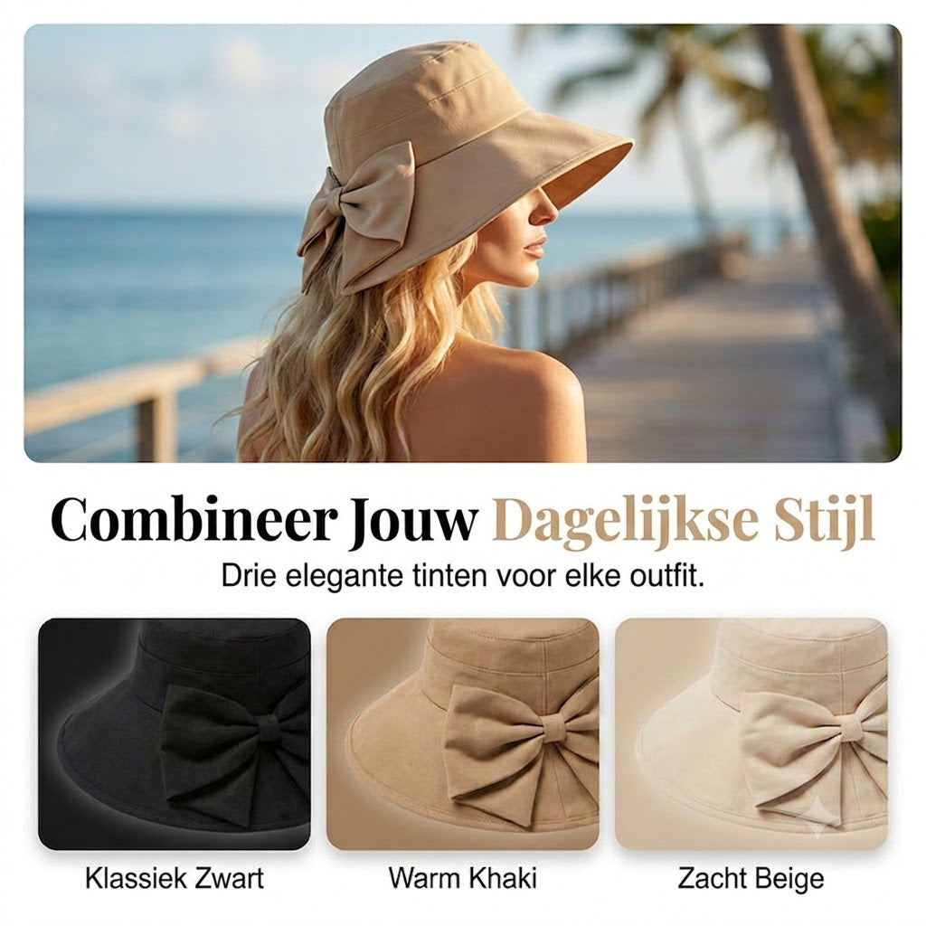🎀 Dames Zonnehoed met Strik en Brede Rand – Opvouwbaar