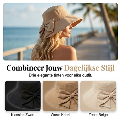 🎀 Dames Zonnehoed met Strik en Brede Rand – Opvouwbaar