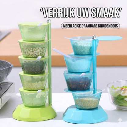 360° Draaibare Kruidenpotjes Set – Compact Kruiden-Organiser voor het Aanrecht – Inclusief Lepeltjes