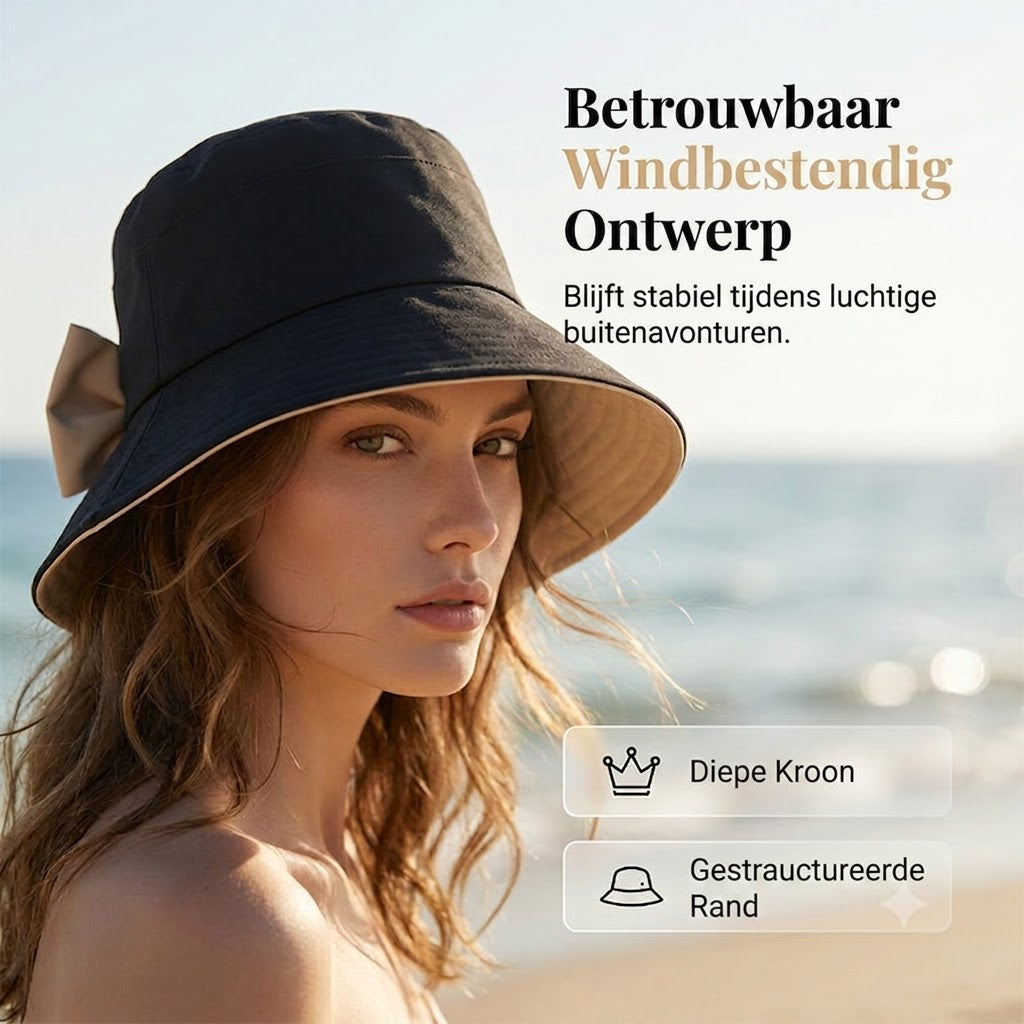 🎀 Dames Zonnehoed met Strik en Brede Rand – Opvouwbaar