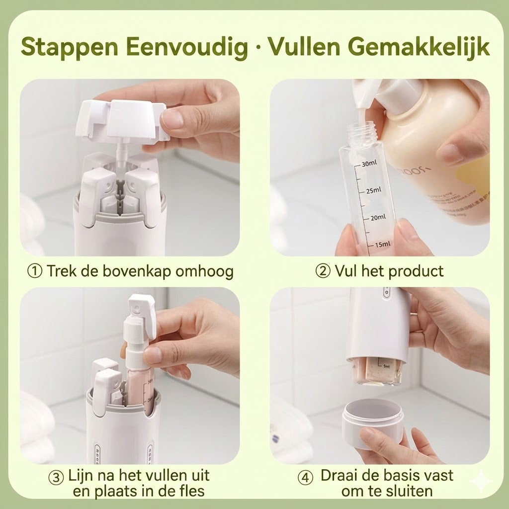 Draagbare 4-in-1 reisdispenser