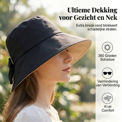 🎀 Dames Zonnehoed met Strik en Brede Rand – Opvouwbaar