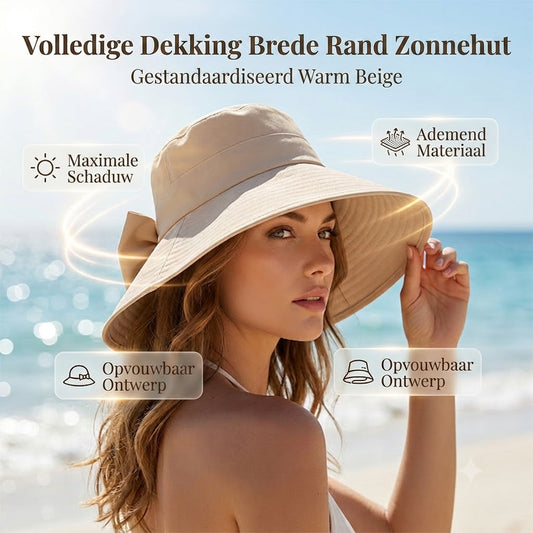🎀 Dames Zonnehoed met Strik en Brede Rand – Opvouwbaar
