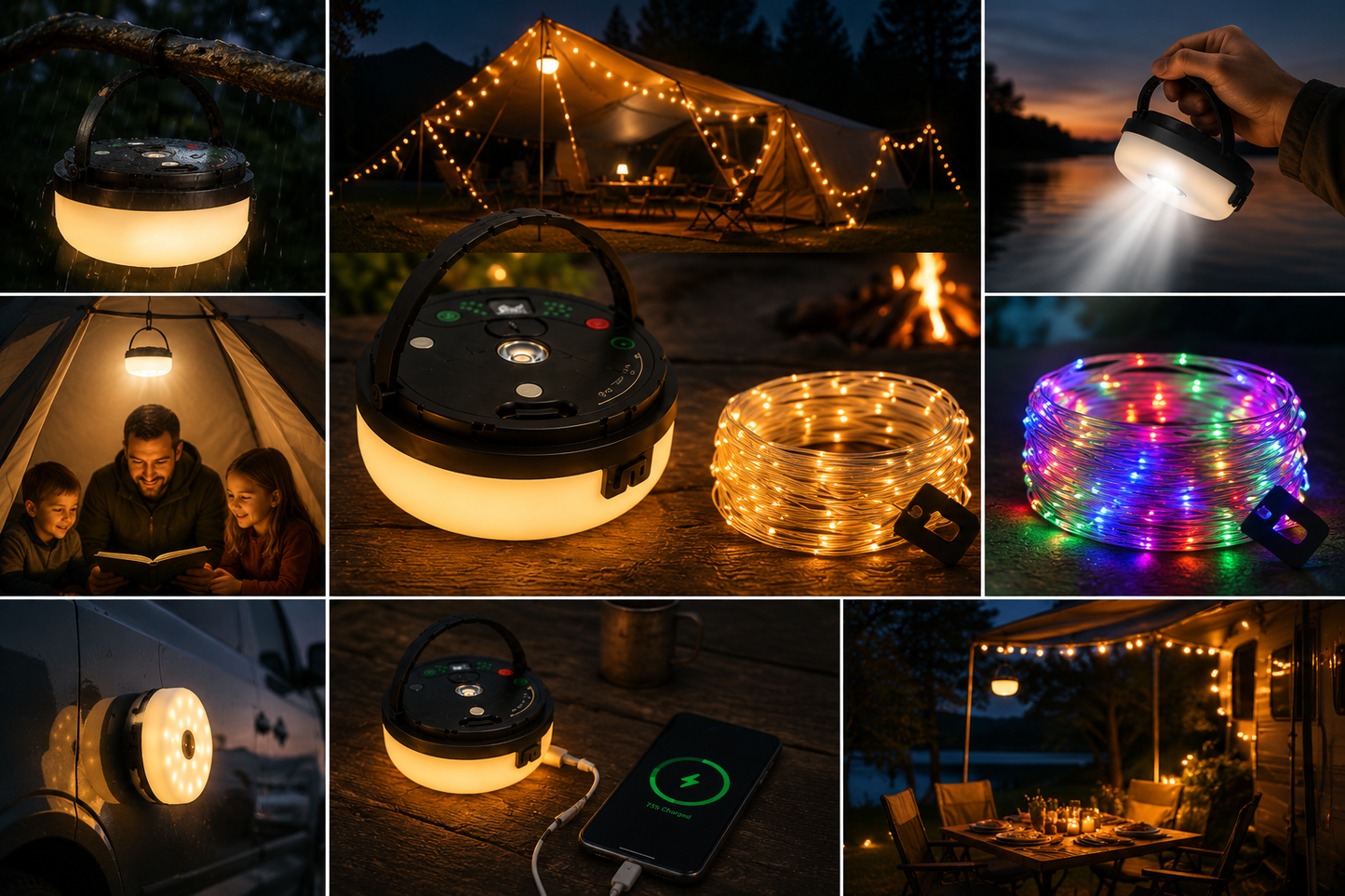CampGlow 4-in-1 Oplaadbare Campinglantaarn met Lichtsnoer en Powerbank