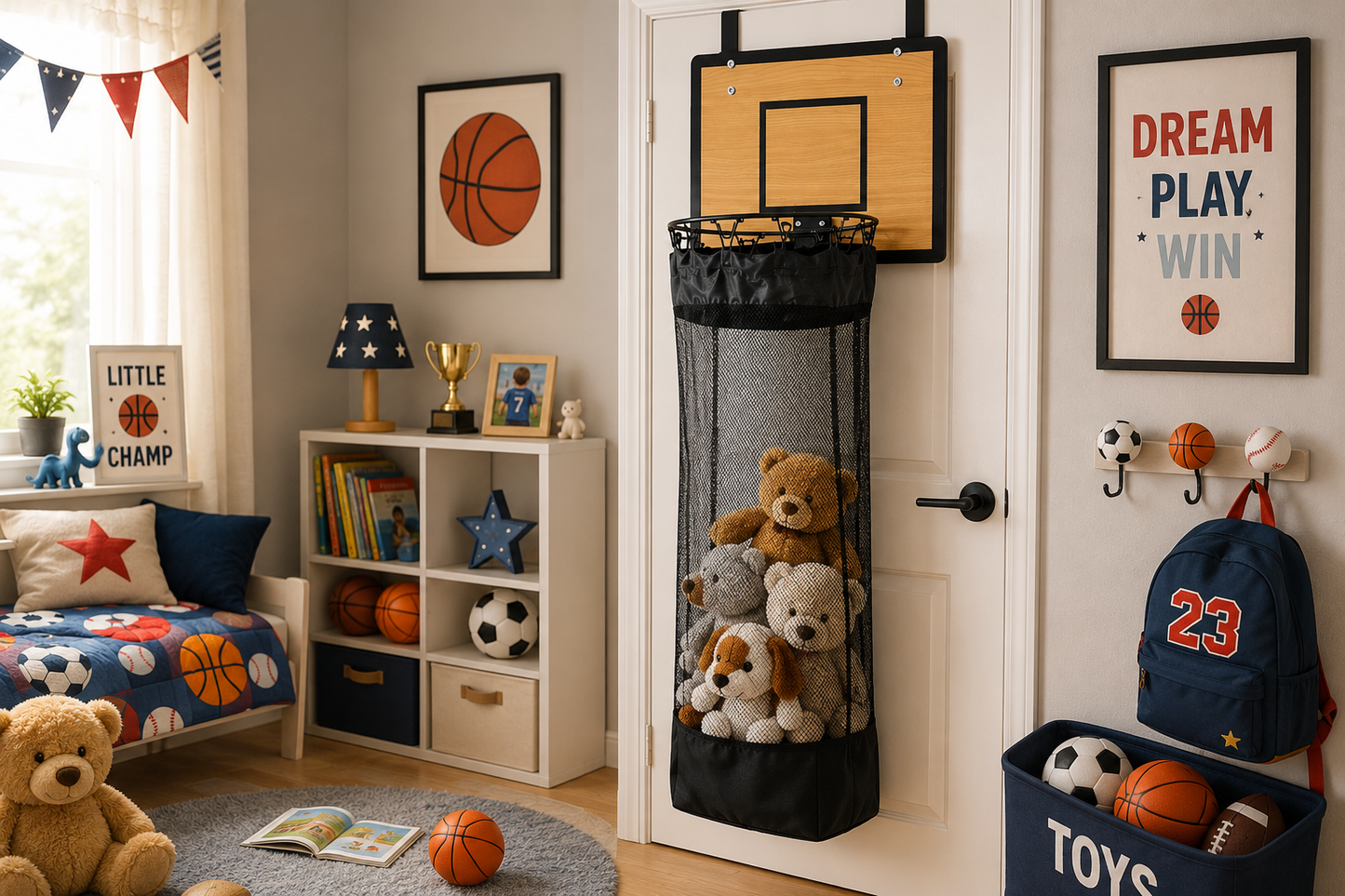 Deur-wasmand: 2-in-1 Basketbalring & Wasmand🏀
